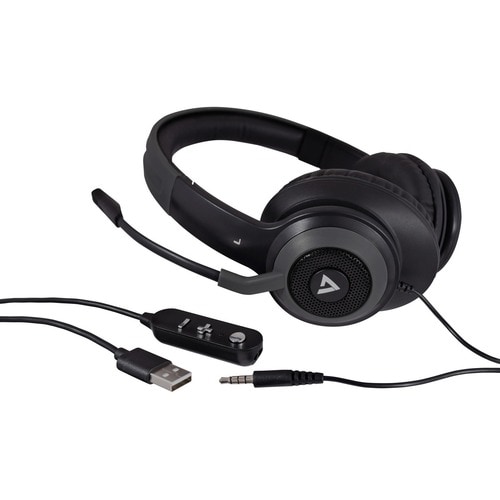 V7 Premium HC701 Kabel Kopfbügel, Über das Ohr Stereo Headset - Grau, Schwarz - Microsoft-Teams-Zertifizierung - Binaural 