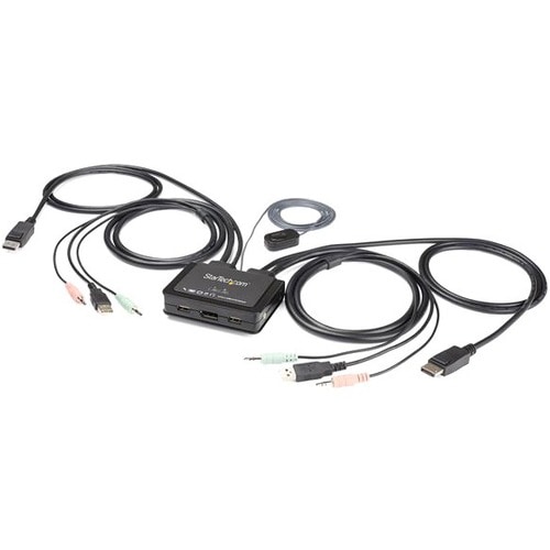 StarTech.com Switch KVM à 2 ports USB 4K 60 Hz DisplayPort - Câbles de 1,2 m incorporés - Audio 3,5mm - SV211DPUA4K - 2 Or