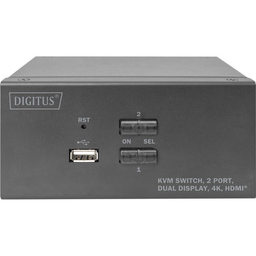 Digitus KVM-Switch, 2-Port, Dual-Display, 4K, HDMI®. Tastatur Porttyp: USB, Maus-Porttyp: USB, Video Porttyp: HDMI. HD-Typ
