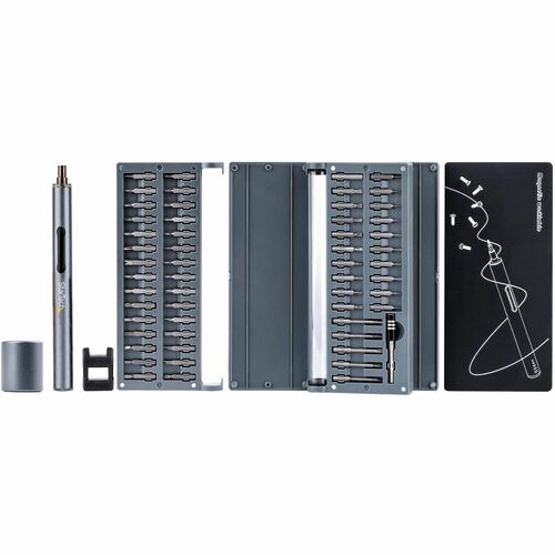Elektrischer Mini-Schraubendreher - Mini-Akkuschrauber - 55 Bits - Magnetisch (CTK55PCEDRIVE) - Silber